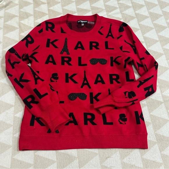 Karl Lagerfeld Paris red Karl logo sweater Eiffel Tower - Picture 1 of 2